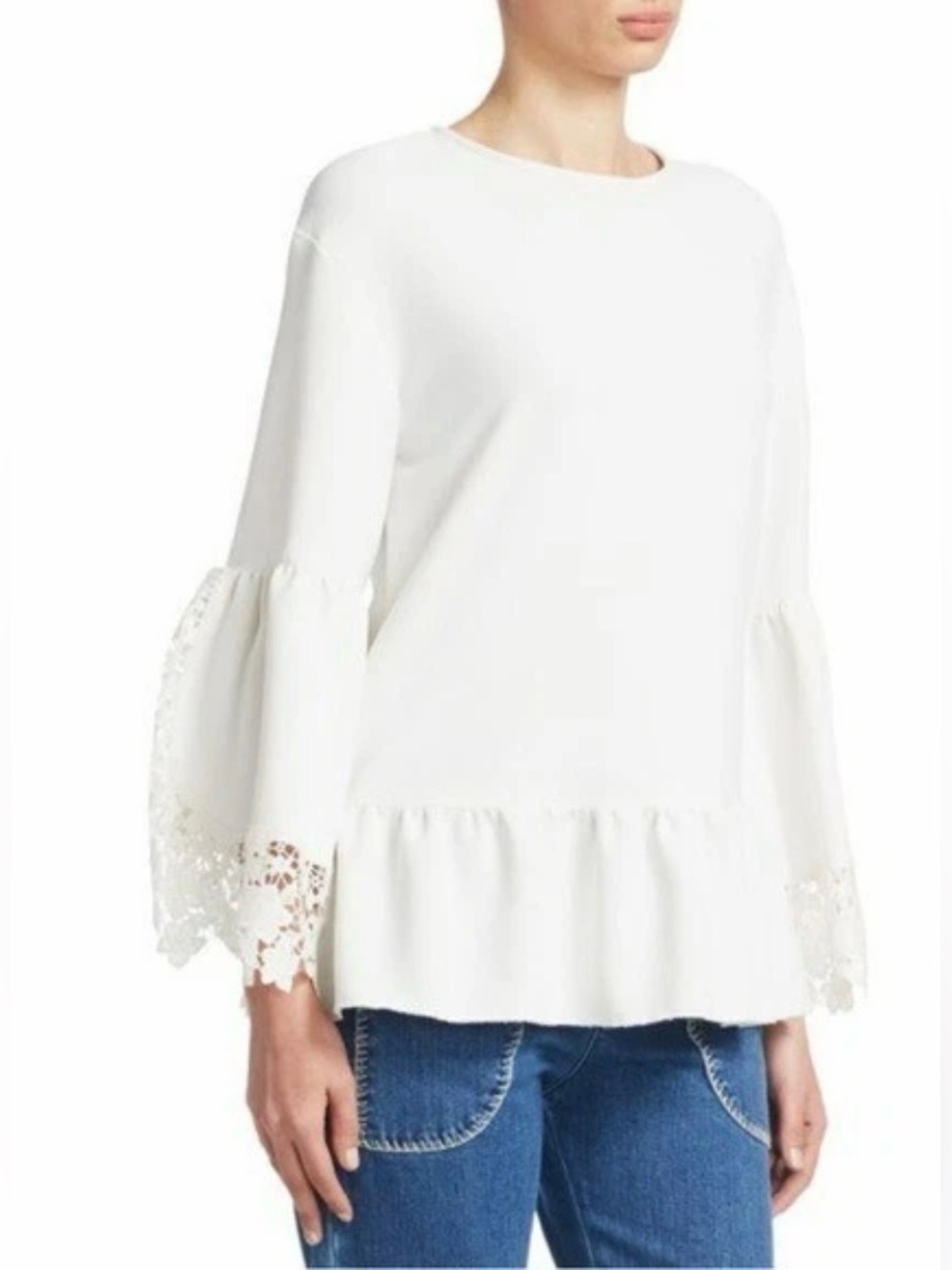 See by Chloe NEW with Tags Soft White Lace Detail Bell Sleeve Blouse Size 38